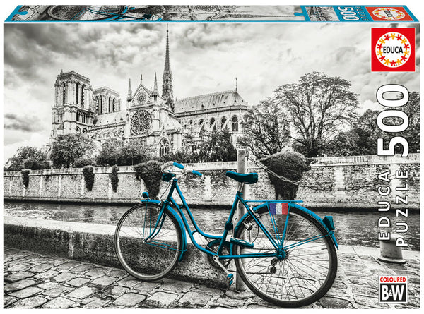 500 pieces puzzle - B&W Bike near Notre Dame
